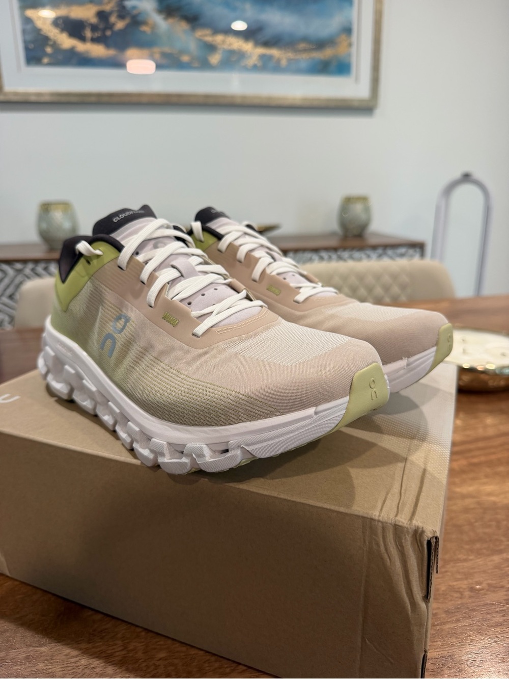 On Running Cloud flow 4 Sneakers in Cream and Light Green Size 9.5W/8M BNIB - Picture 3 of 5